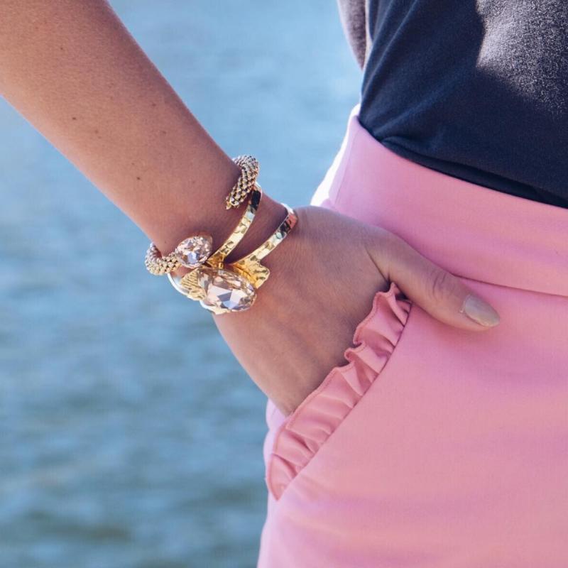 Gold Green patina rose cuff bracelet