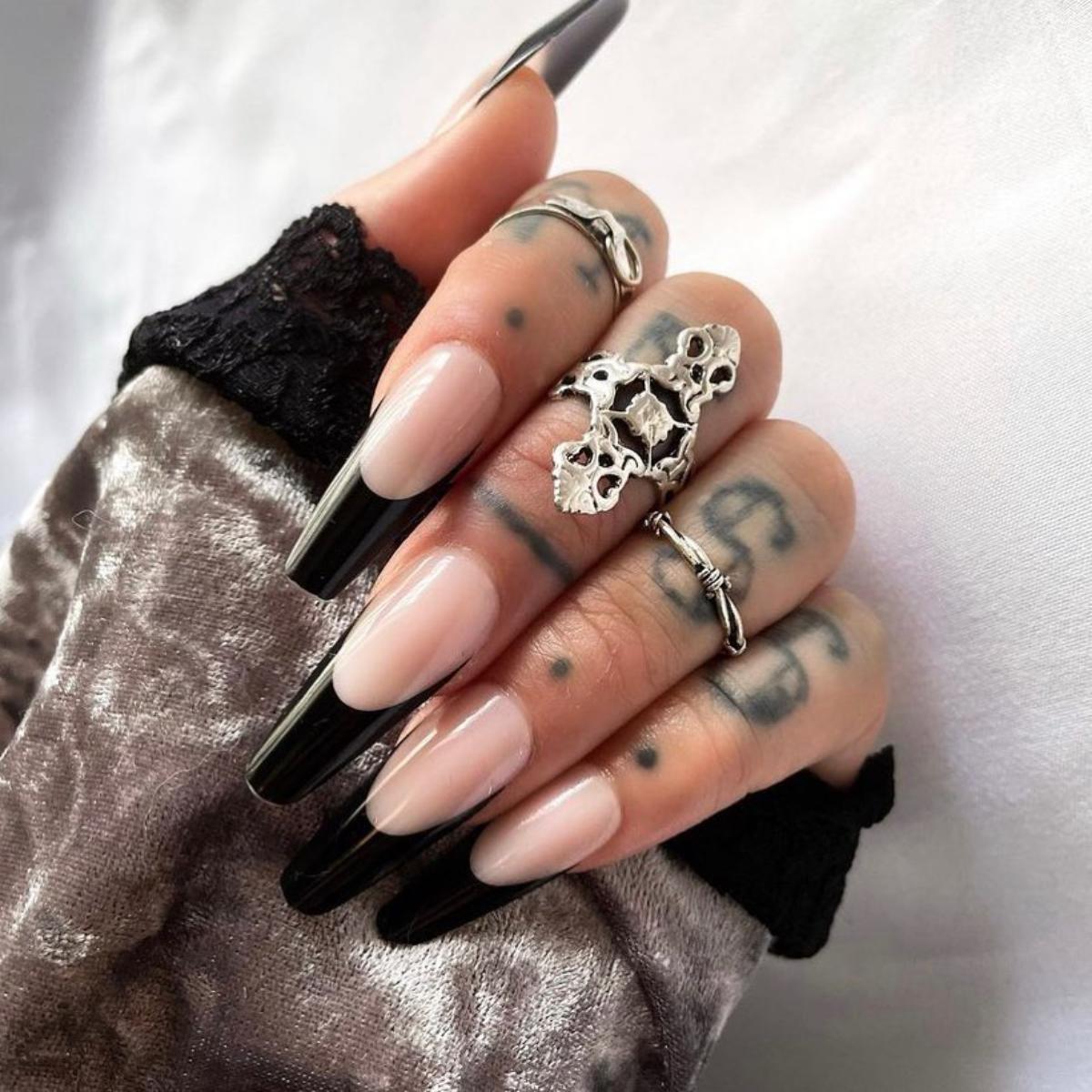 Scandal Beauty Press On Nails Deathwish Black French Tip Nails All Inclusive Kit Scandal Beauty Llc